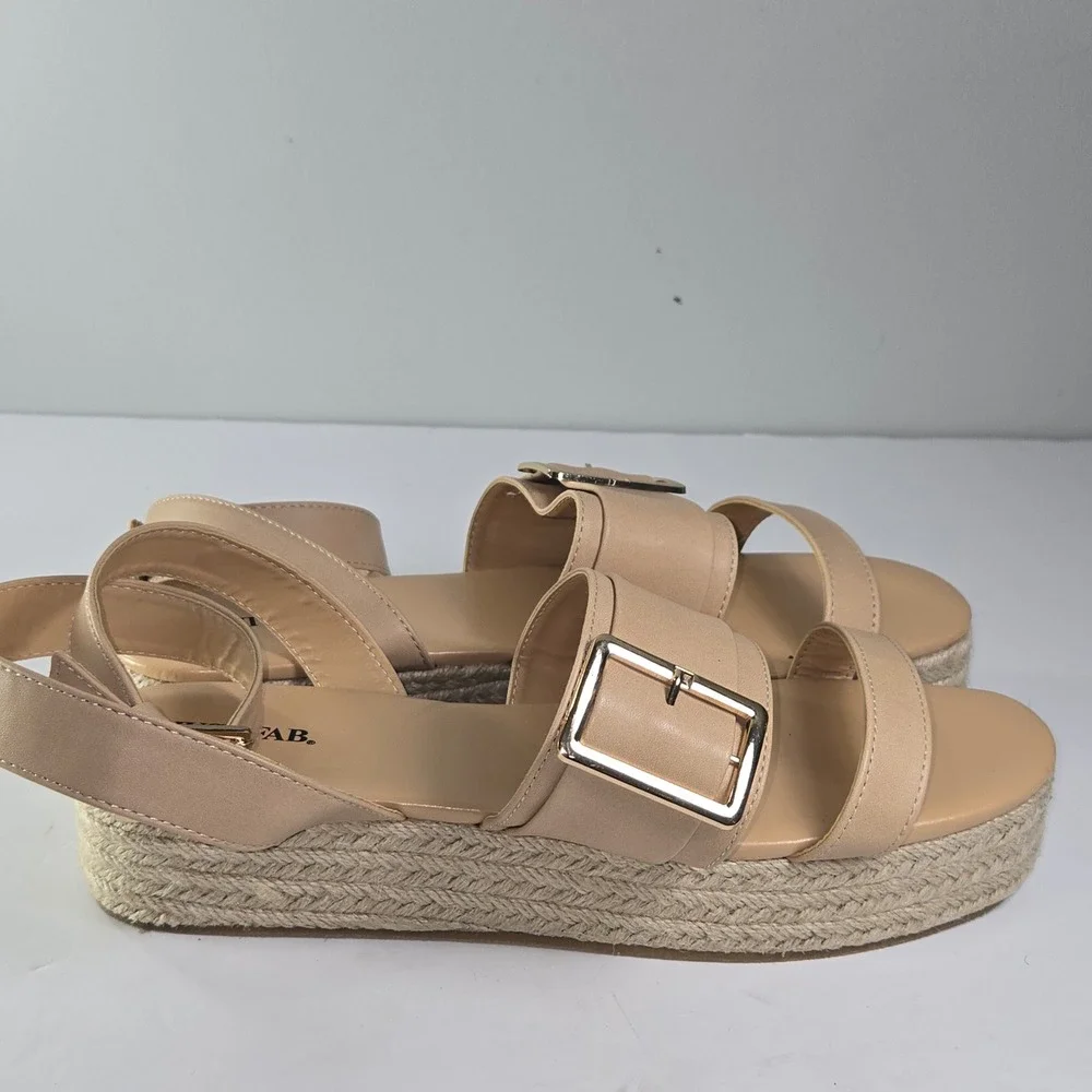 JUSTFAB Josephine Espadrille Platform Sandals Tan Buckle Ankle Strap Women US 12